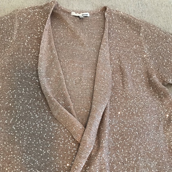 WD.NY Sequin Knit Short Sleeve Taupe Cardigan ~ NWOT - Picture 7 of 13